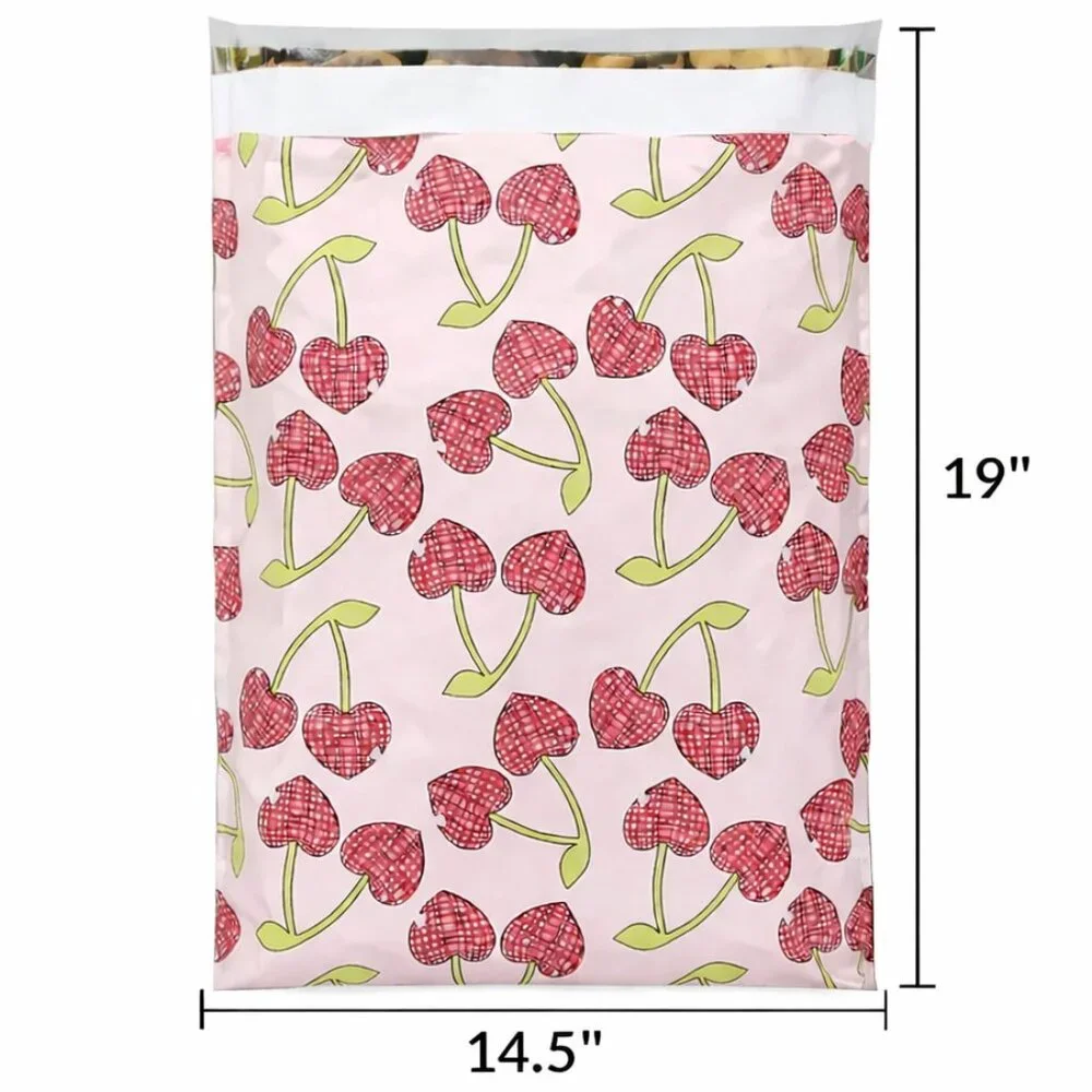 20ct Large 14.5 x 19 Cherry Hearts Poly Mailers - Picture 2 of 2